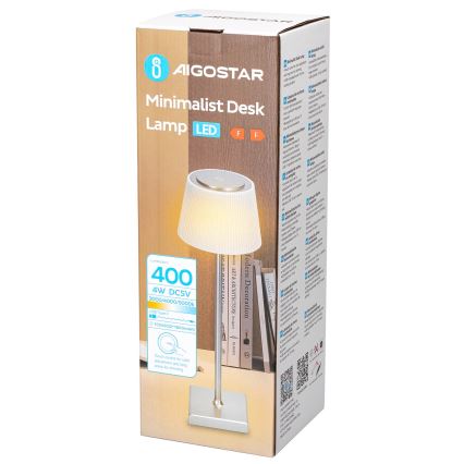 Aigostar - Lampe de table variable à intensité variable pour l'extérieur LED/4W/5V 3600mAh blanc/chrome mat IP54