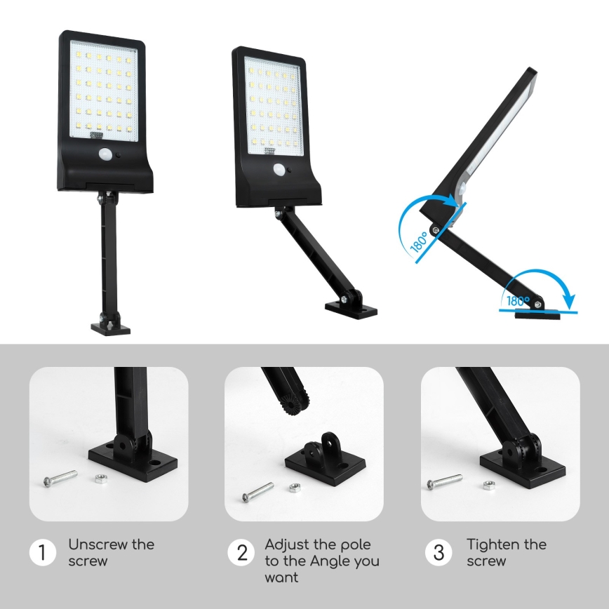 Aigostar - Lampe solaire à intensité variable avec détecteur LED/2,3W/5,5V IP65 1800 mAh + Télécommande