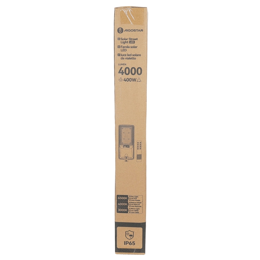 Aigostar - Lampadaire solaire LED avec capteur LED/300W/3,2V 3600mAh + télécommande
