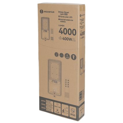 Aigostar - Lampadaire solaire LED avec capteur LED/300W/3,2V 3600mAh + télécommande