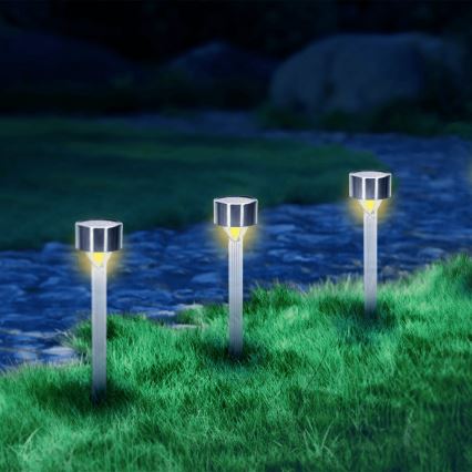 Aigostar - Lampe solaire LED/0,006W/1,2V 32cm chrome mat 2700K IP44