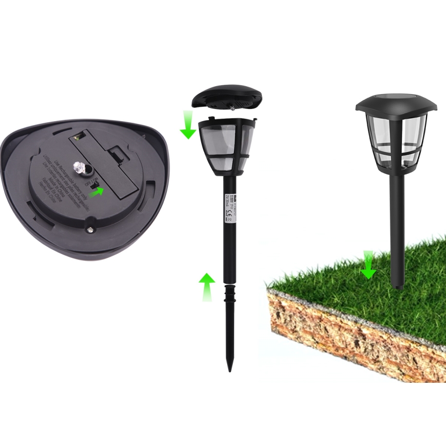 Aigostar - Lampe solaire LED/0,06W/2V 100 mAh 33,8 cm 6500K IP44 noir