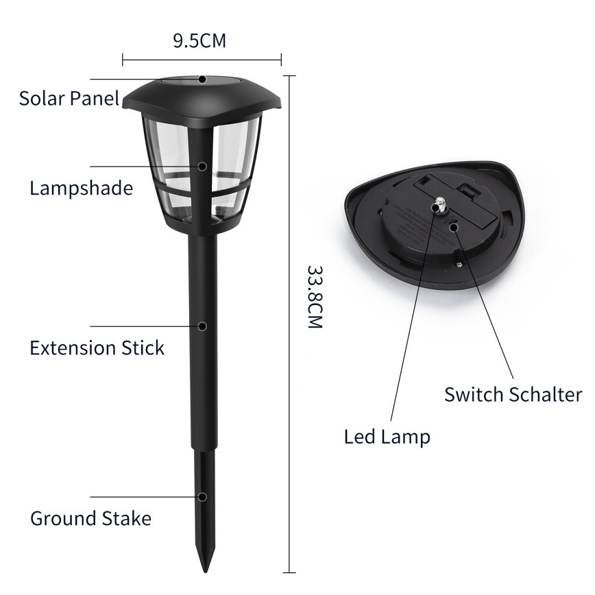 Aigostar - Lampe solaire LED/0,06W/2V 100 mAh 33,8 cm 6500K IP44 noir