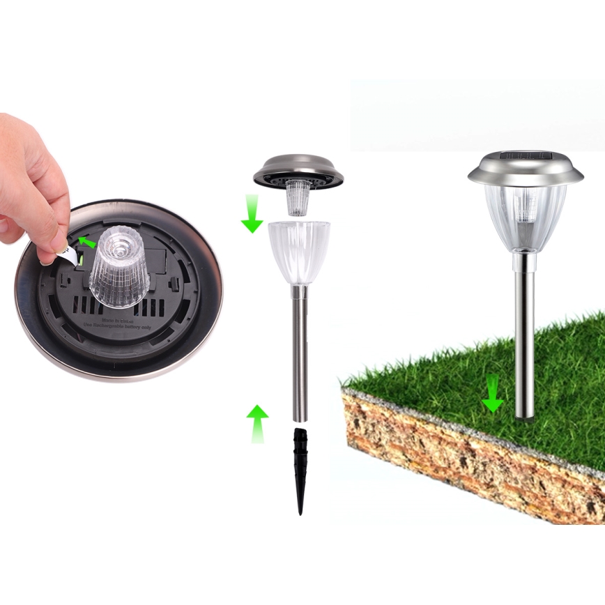 Aigostar - Lampe solaire LED/0,08W/2V 30,4 cm 200 mAh 6500K IP44 chrome mat