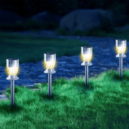 Aigostar - Lampe solaire LED, 1,2 lm / 1,2 V, 35,5 cm, chrome mat, 2700 K, IP44, 100 mAh