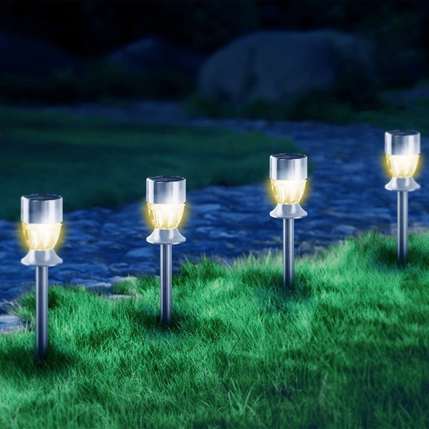 Aigostar - Lampe solaire LED, 1,2 lm / 1,2 V, 35,5 cm, chrome mat, 2700 K, IP44, 100 mAh
