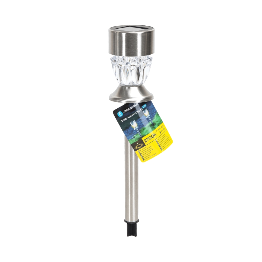Aigostar - Lampe solaire LED, 1,2 lm / 1,2 V, 35,5 cm, chrome mat, 2700 K, IP44, 100 mAh