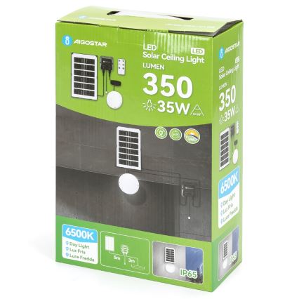 Aigostar - Luminaire solaire LED/35W/12V 3000 mAh 6500K IP65 Ø 16,8 cm + télécommande