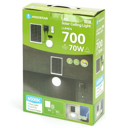 Aigostar - Luminaire solaire LED/70W/12V 6000 mAh 6500K IP65 Ø 20,5 cm + télécommande