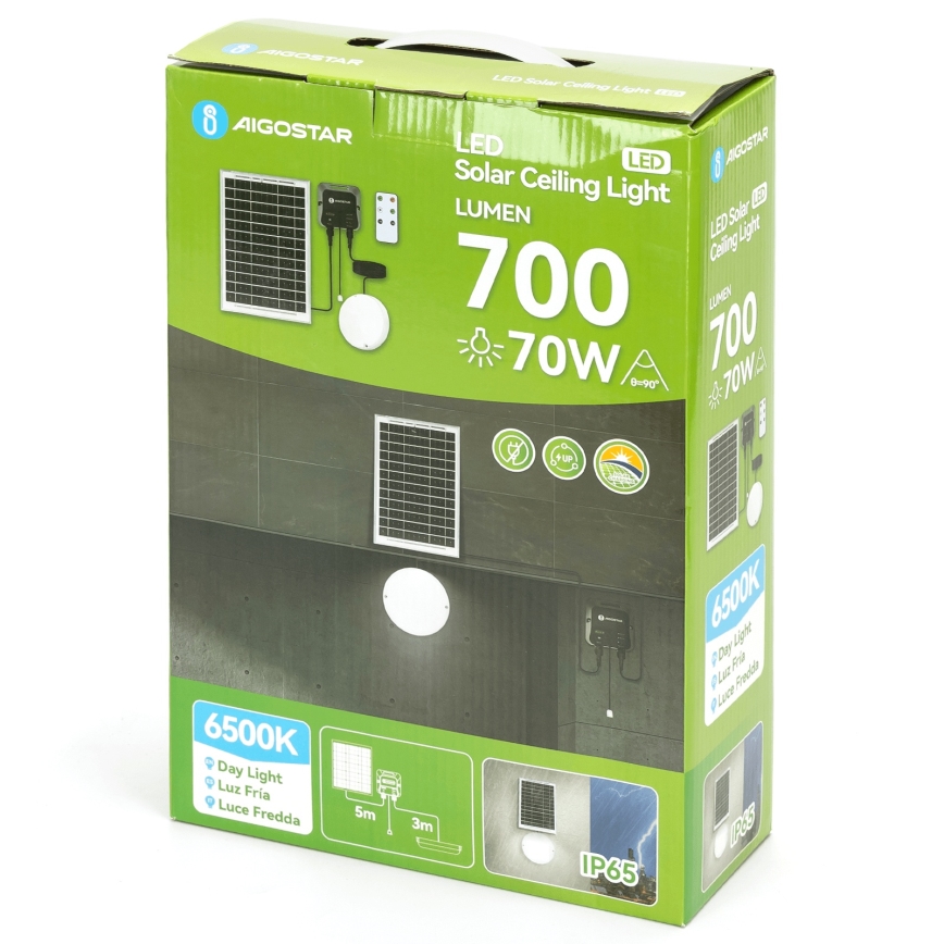 Aigostar - Luminaire solaire LED/70W/12V 6000 mAh 6500K IP65 Ø 20,5 cm + télécommande