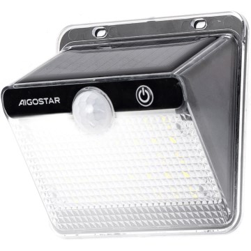 Aigostar - Lampe solaire LED avec capteur LED/3,7V 6500K 1200 mAh IP65 noire