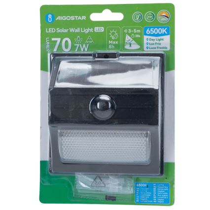 Aigostar - Lampe solaire LED avec capteur LED/3,7V 6500K 500 mAh IP65 noire