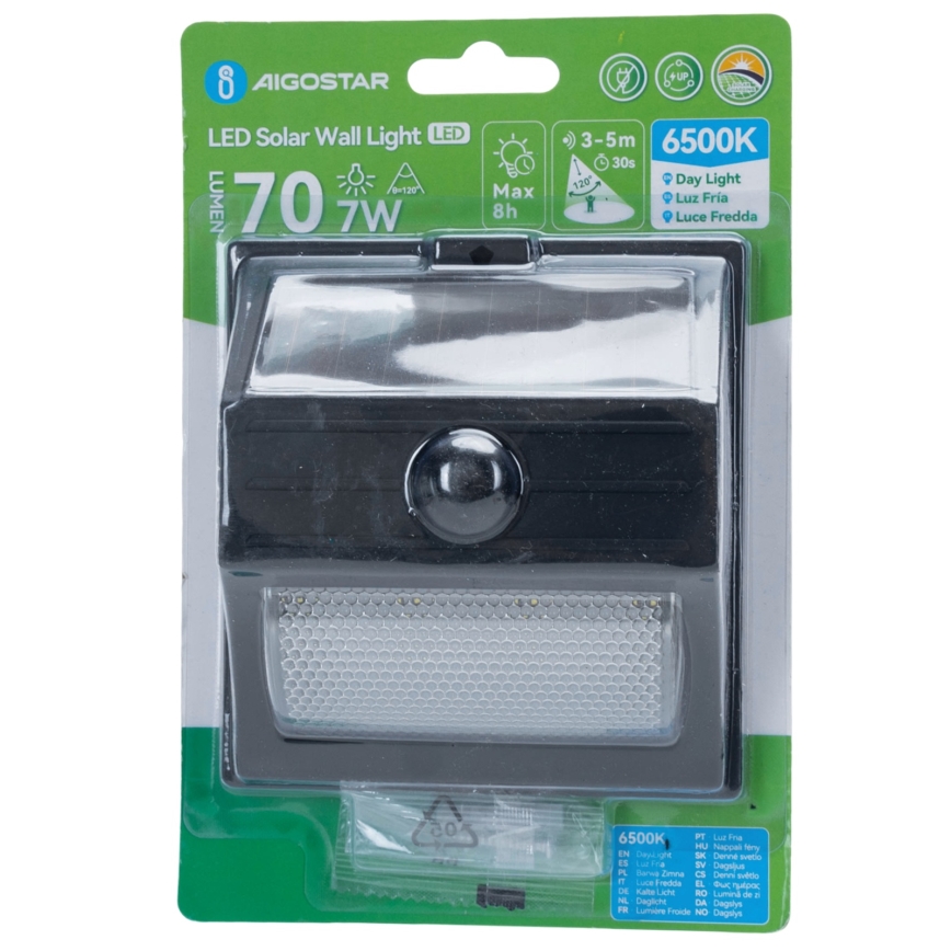Aigostar - Lampe solaire LED avec capteur LED/3,7V 6500K 500 mAh IP65 noire