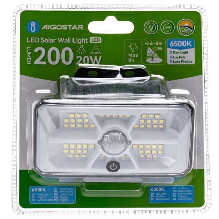 Aigostar - Lampe solaire LED avec capteur LED/3,7V 6500K 500 mAh IP65 noire