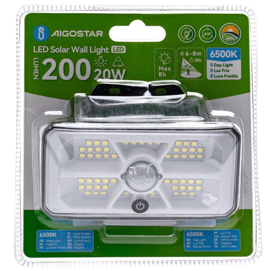 Aigostar - Lampe solaire LED avec capteur LED/3,7V 6500K 500 mAh IP65 noire