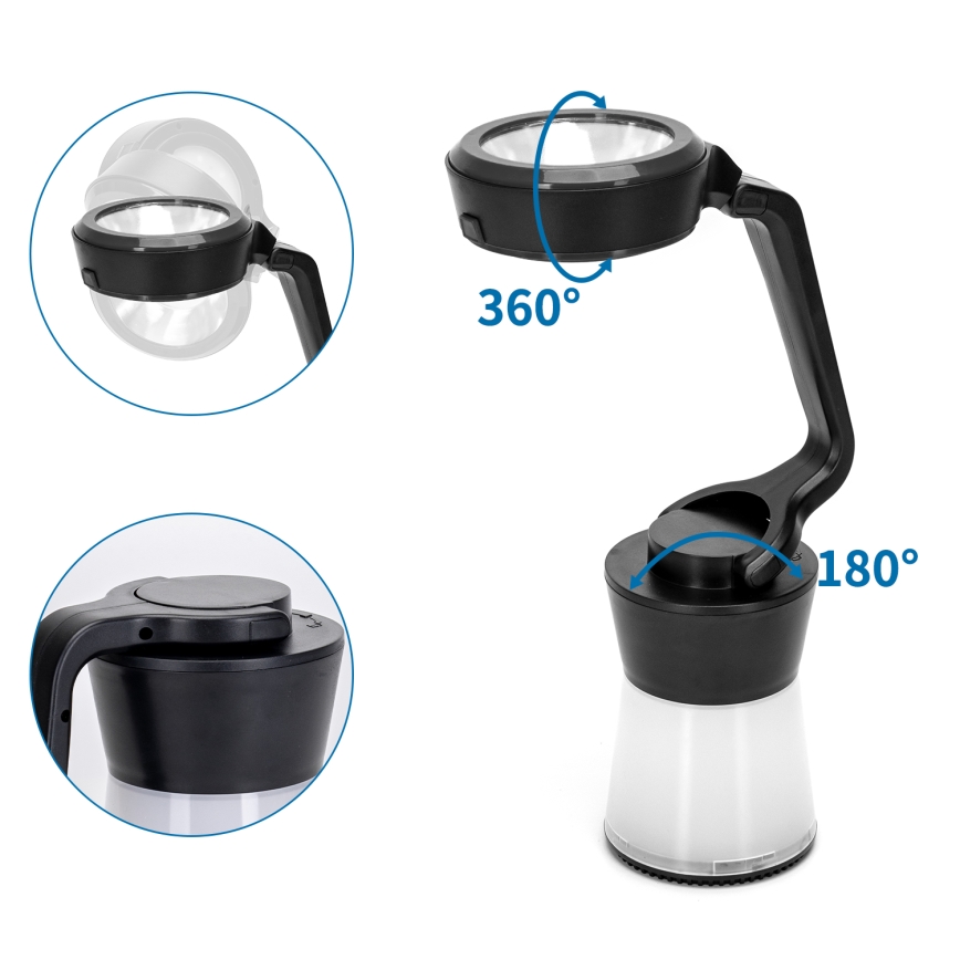 Aigostar - Lampe torche de camping à intensité variable 3en1 LED/3xAA noir