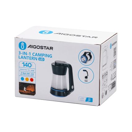 Aigostar - Lampe torche de camping LED à intensité variable 3en1 LED/3xAA noir/bleu