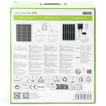 Aigostar - Lustre solaire LED 2xLED/70W/12V 12000 mAh 6500K IP65 diam. 12 cm + télécommande