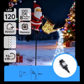 Aigostar - LED décoration de Noël d'extérieur 120xLED/8 fonctions 80 cm IP44 Santa/blanc froid