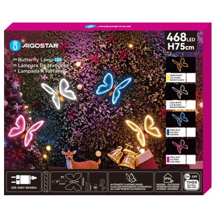 Aigostar - LED Décoration extérieure 468xLED/18W/230V 75 cm IP44 papillon/blanc froid