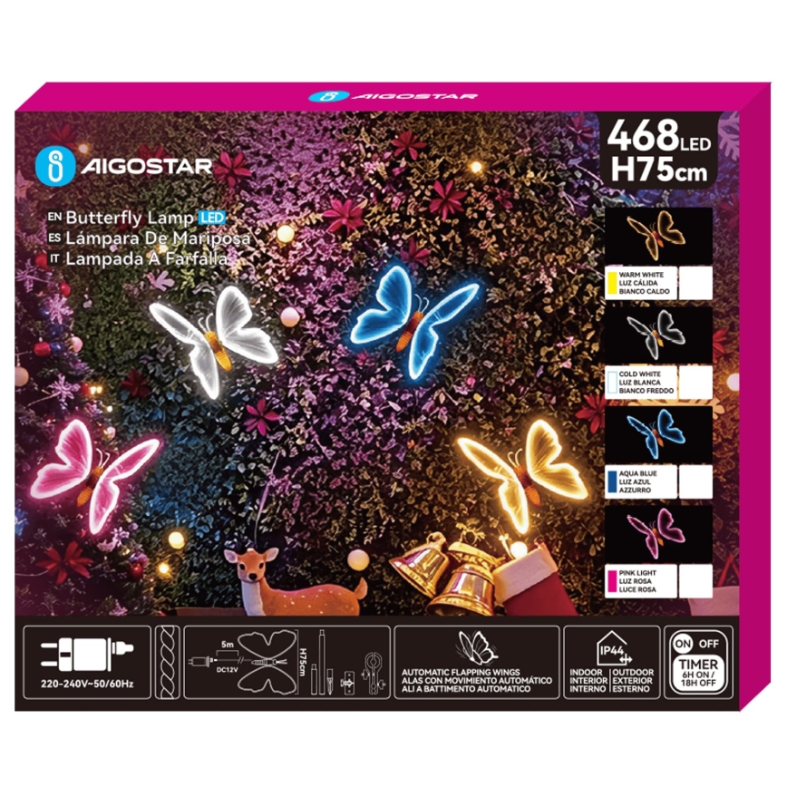 Aigostar - LED Décoration extérieure 468xLED/18W/230V 75 cm IP44 papillon/blanc froid