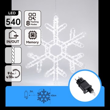Aigostar - LED Décoration de Noël extérieure 540xLED/6W/230V IP44 blanc froid 43cm flocon