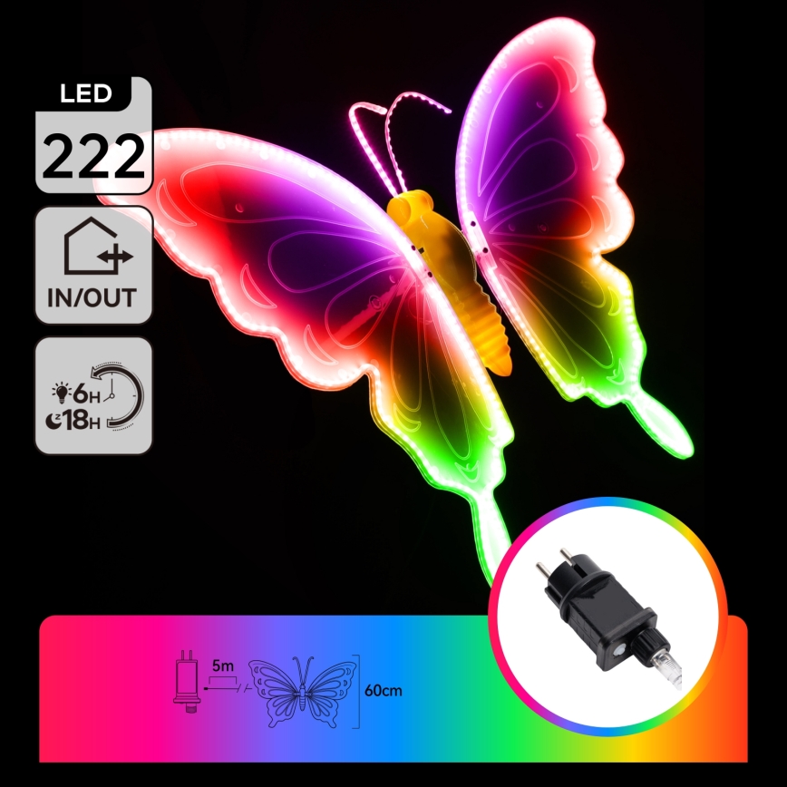 Aigostar - LED Décoration d'extérieur 222xLED/12W/230V 60 cm IP44 papillon/multicolore