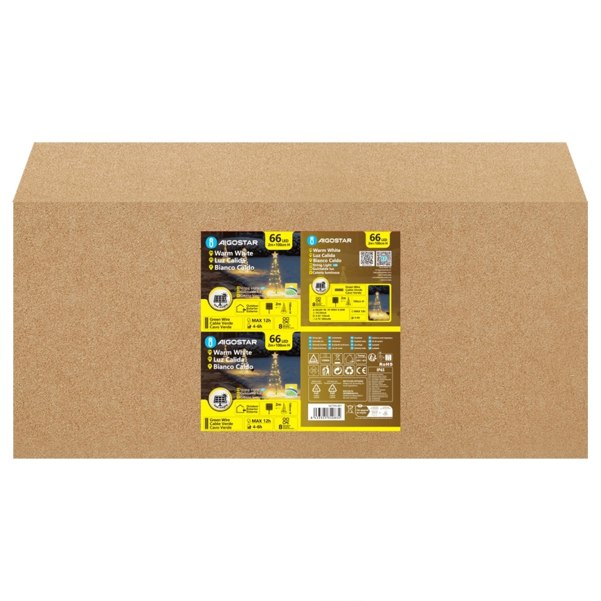 Aigostar - Décoration de Noël solaire LED/0,59W/3,7V 100 cm IP65 130 mAh blanc chaud
