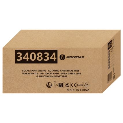 Aigostar - Décoration de Noël solaire LED/0,59W/3,7V 100 cm IP65 130 mAh blanc chaud