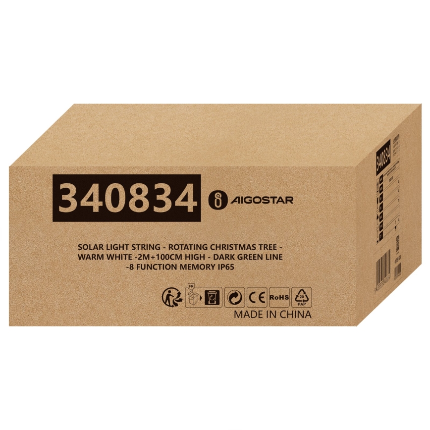 Aigostar - Décoration de Noël solaire LED/0,59W/3,7V 100 cm IP65 130 mAh blanc chaud