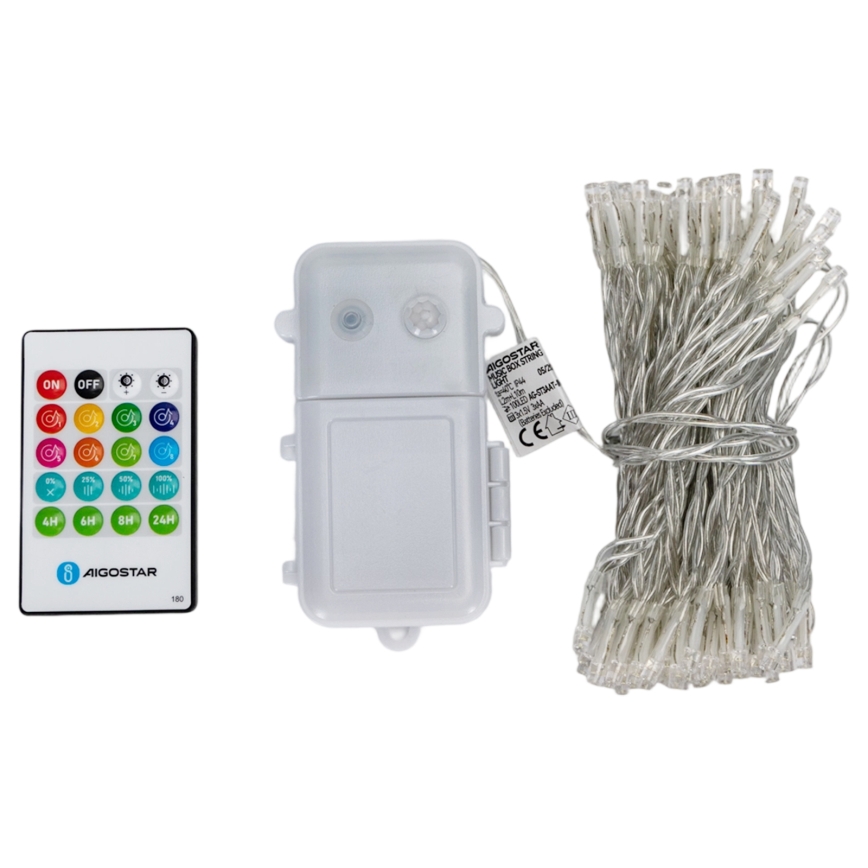 Aigostar - Guirlande lumineuse de Noël LED dimmable d'extérieur avec capteur de mouvement 100xLED/3xAA 12m blanc chaud + télécommande