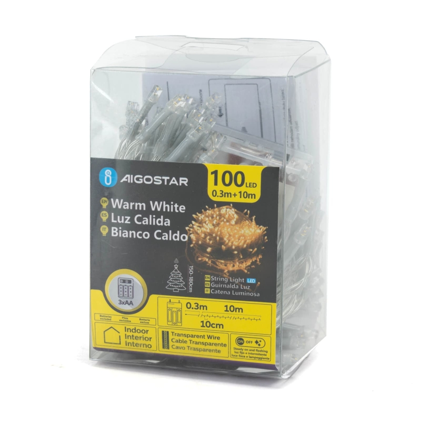 Aigostar - LED Guirlande de Noël 100xLED/3xAA 10,3m blanc chaud