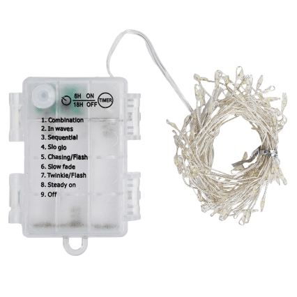 Aigostar - Guirlande de Noël extérieure LED 100xLED/8 fonctions 3xAA 3,3m IP44 blanc froid