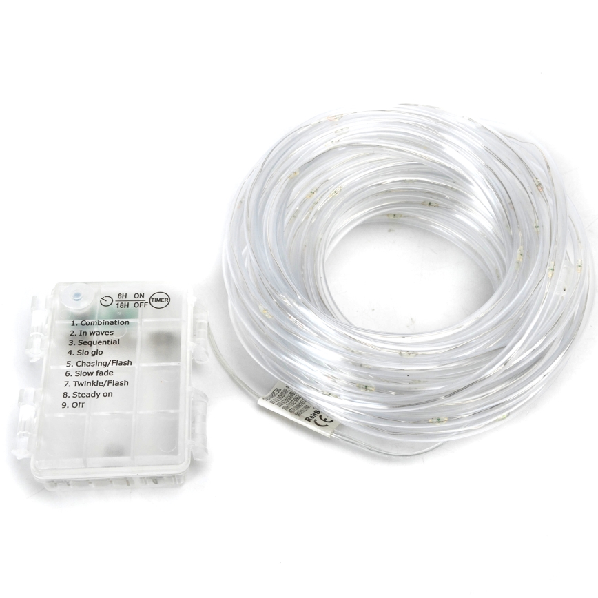 Aigostar - Guirlande de Noël LED d'extérieur 100 LED / 8 fonctions / 3 × piles AA / 10,3 m / IP44 / blanc froid