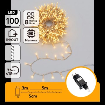 Aigostar - LED Guirlande de Noël d'extérieur 100xLED/8 fonctions 5,3 m IP44 blanc chaud