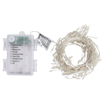 Aigostar - Guirlande lumineuse LED de Noël extérieure 200xLED/8 fonctions 3xAA 6,3m IP44 blanc froid