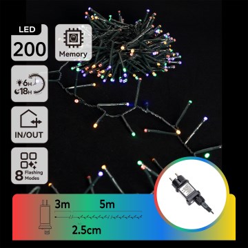 Aigostar - LED Guirlande de Noël d'extérieur 200xLED/8 fonctions 8m IP44 multicolore