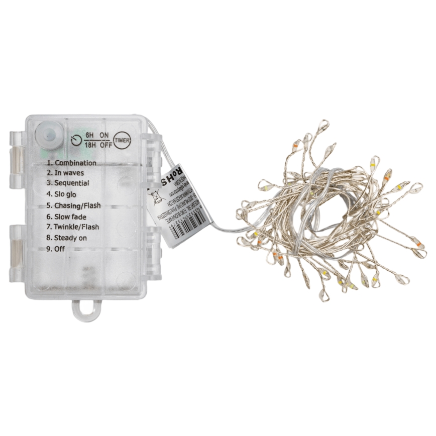 Aigostar - LED guirlande de Noël d'extérieur 50xLED/8 fonctions 3xAA 1,8m IP44 multicolore