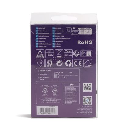 Aigostar - Guirlande lumineuse de Noël LED d'extérieur 100 LED / 8 fonctions, 3xAA, 10,3 m, IP44, multicolore