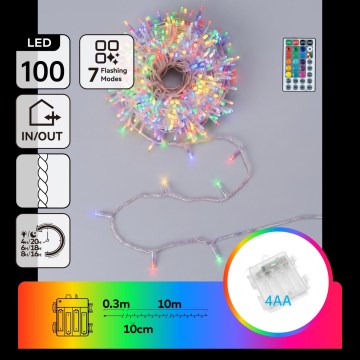 Aigostar - LED guirlande de Noël extérieure 100xLED/7 fonctions 4xAA 10,3m IP44 multicolore + télécommande