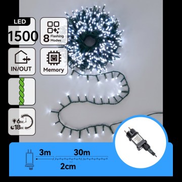 Aigostar - LED guirlande de Noël extérieure 1500xLED/8 fonctions 33m IP44 blanc froid
