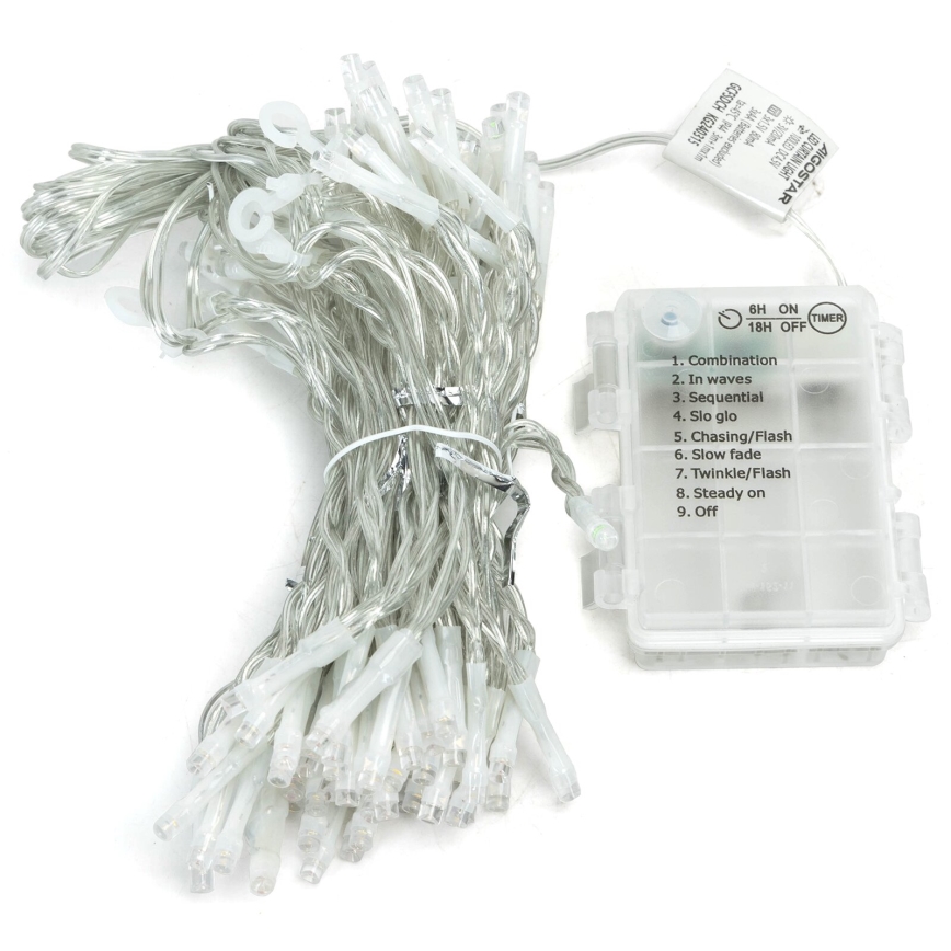 Aigostar - Guirlande de Noël LED d'extérieur 300xLED/8 fonctions 3xAA 6x2m IP44 blanc froid