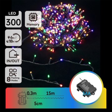 Aigostar -LED Guirlande de Noël extérieure 300xLED/8 fonctions 3xAA 15,3m IP44 multicolore