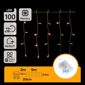 Aigostar-LED Guirlande d'extérieur 100xLED/8 fonctions 3xAA 8x0,4m IP44 blanc chaud