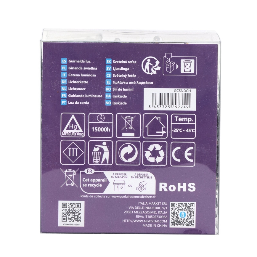 Aigostar -LED Guirlande d'extérieur 300xLED/8 fonctions 3xAA 15,3m IP44 multicolore