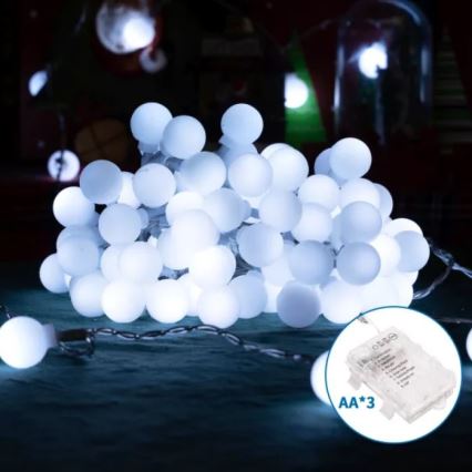 Aigostar - Guirlande LED de Noël d'extérieur 50xLED/3xAA/8 fonctions 5,3 m IP44 blanc froid