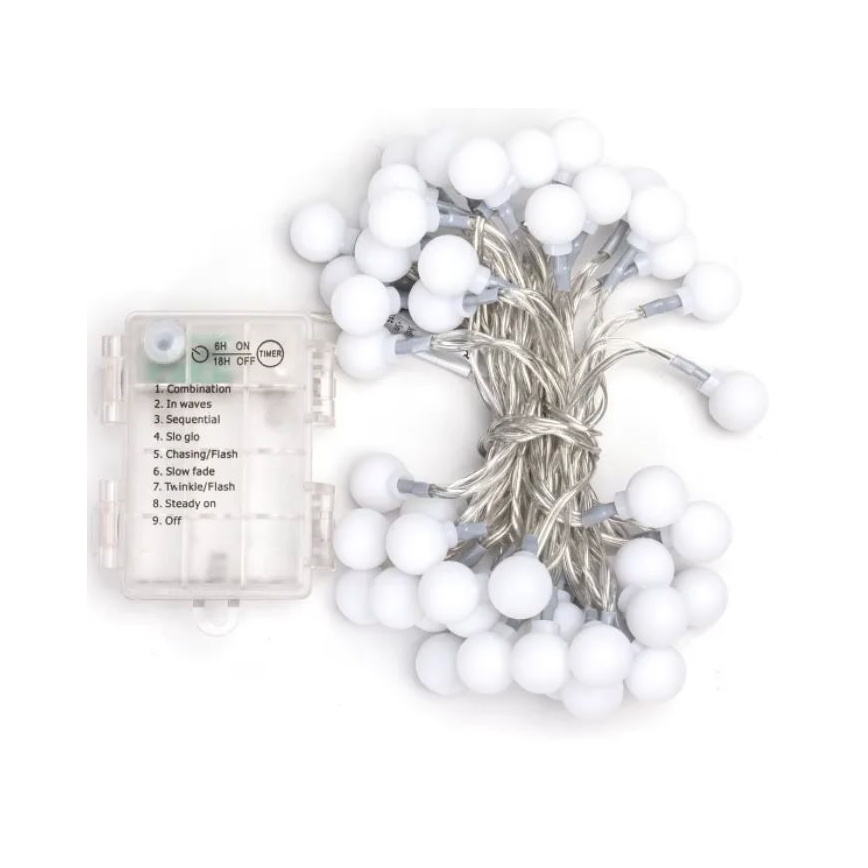 Aigostar - Guirlande LED de Noël d'extérieur 50xLED/3xAA/8 fonctions 5,3 m IP44 blanc froid