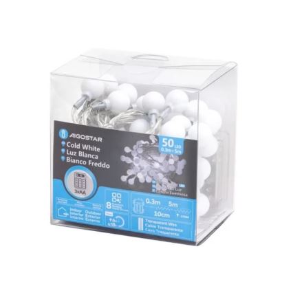 Aigostar - Guirlande LED de Noël d'extérieur 50xLED/3xAA/8 fonctions 5,3 m IP44 blanc froid