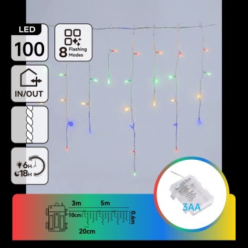 Aigostar - LED Guirlande lumineuse de Noël extérieure 100xLED/8 fonctions 3xAA 8x06m IP44 multicolore