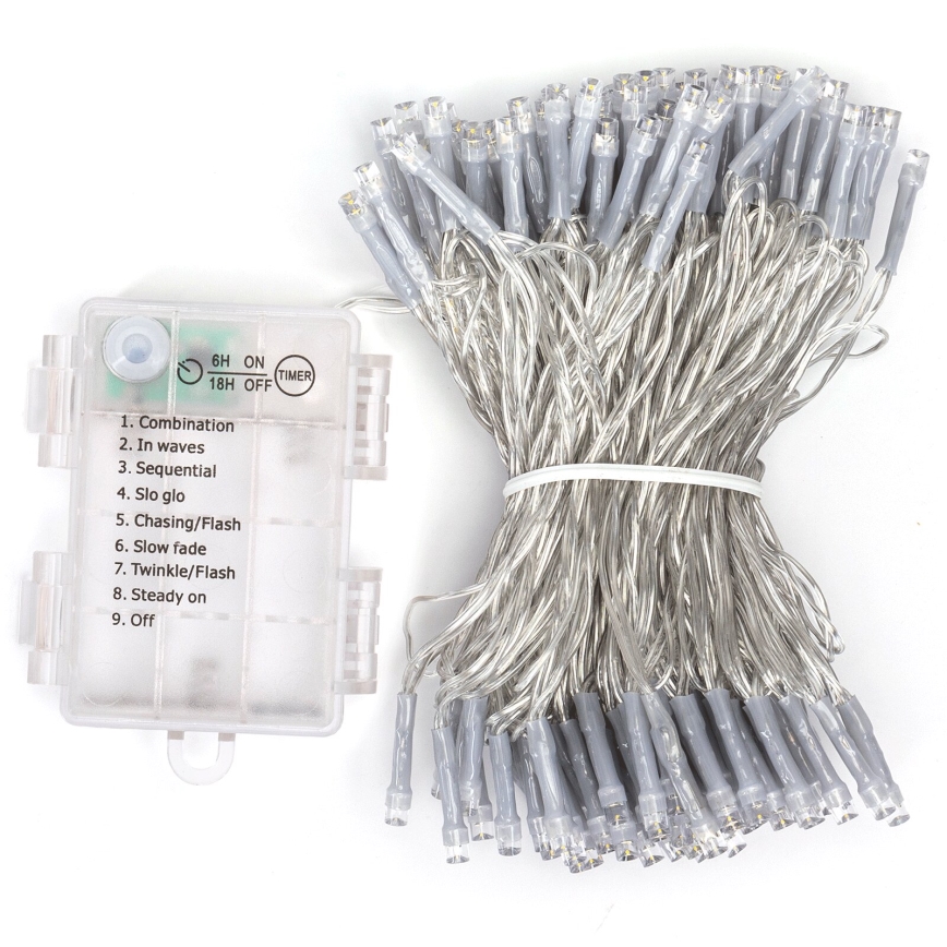 Aigostar -LED Guirlande lumineuse extérieure de Noël 150 LED / 8 fonctions, fonctionne avec 3 piles AA, 15,3 m, IP44, blanc chaud